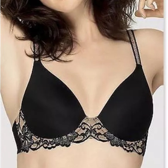 Wacoal Lost in Lace Contour Bra 36C Black Cream Embroidery - Picture 1 of 8